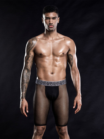 ブラック メンズ セクシー コスチューム ブラック ストレッチ メッシュ ロールプレイ パンツ