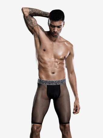 メンズ セクシー コスチューム ブラック ストレッチ メッシュ ロールプレイ パンツ