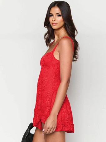 ピンク レース サマードレス フリル アシンメトリー ヘム スリップドレス レディース 2026