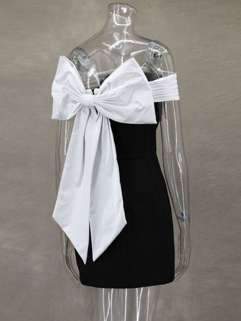 オフショルダーミニドレス、リボンバックAライン、女性用バースデーパーティードレス 2025