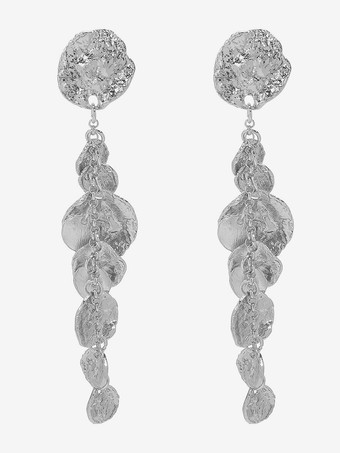 シルバー 女性用メタルロングディスクドロップイヤリング 2025