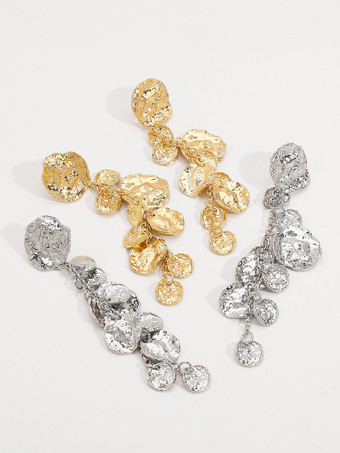 女性用メタルロングディスクドロップイヤリング 2025