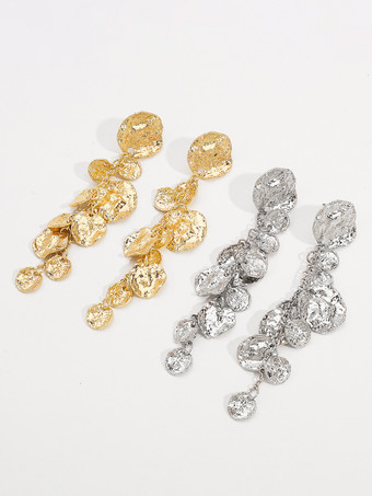 女性用メタルロングディスクドロップイヤリング 2025