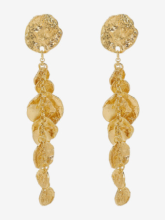 女性用メタルロングディスクドロップイヤリング 2025