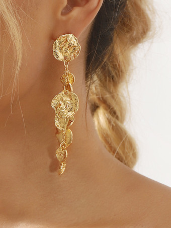 女性用メタルロングディスクドロップイヤリング 2025