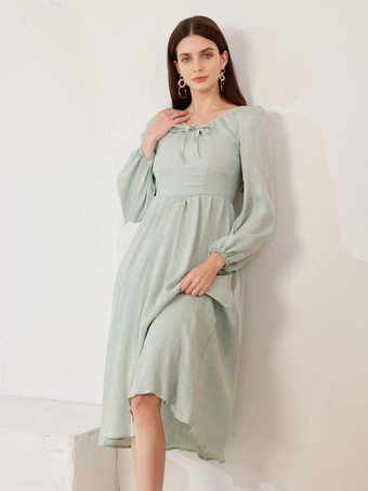 Langärmliges Midikleid mit V-Ausschnitt und A-Linie Strandkleid für Damen 2025