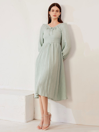 Langärmliges Midikleid mit V-Ausschnitt und A-Linie Strandkleid für Damen 2025