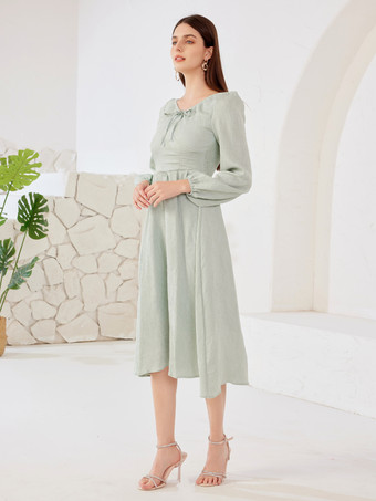 Langärmliges Midikleid mit V-Ausschnitt und A-Linie Strandkleid für Damen 2025