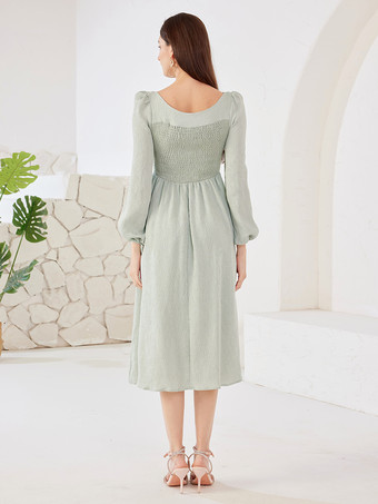 Langärmliges Midikleid mit V-Ausschnitt und A-Linie Strandkleid für Damen 2025