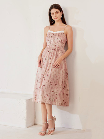 Pink Floral Midi Slip Dress With Knitted Cardigan For Women 2025