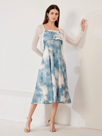 グラデーション サスペンダー ミディ ドレス ニット カーディガン付き レディース 2026