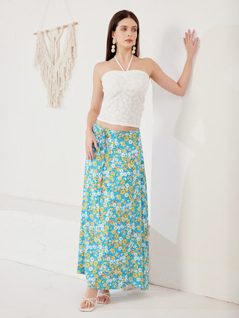 ビーチツーピースセット ホルターネック クロップトップと花柄ロングスカート 夏用レディース 2026