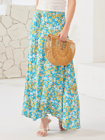 ティールグリーンビーチツーピースセット ホルターネック クロップトップと花柄ロングスカート 夏用レディース 2026