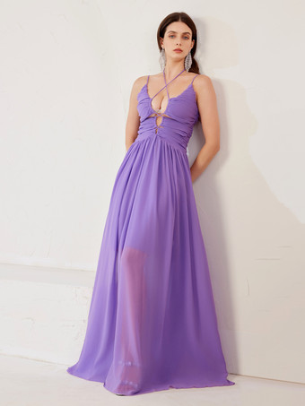 パープル パープルパーティードレス 夏 プリーツ ビーチ マキシドレス レディース 2025