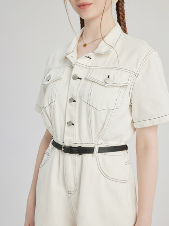 Combinaison en jean blanc à manches courtes pour femme tenue d'été 2025