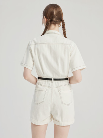 Combinaison en jean blanc à manches courtes pour femme tenue d'été 2025