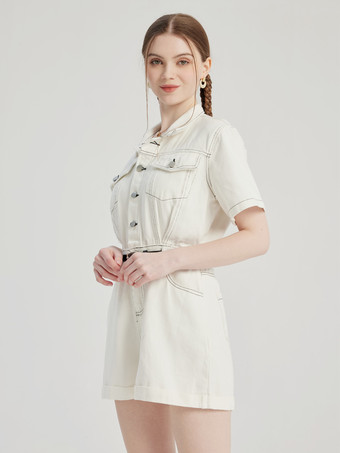 Combinaison en jean blanc à manches courtes pour femme tenue d'été 2025