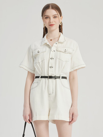 Combinaison en jean blanc à manches courtes pour femme tenue d'été 2025