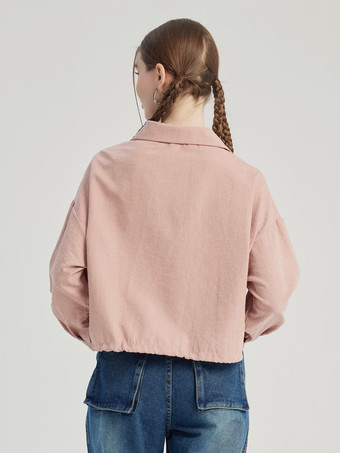 ピンクストライプシャツ 長袖クロップトップ レディース 2026