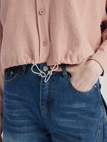 ピンクストライプシャツ 長袖クロップトップ レディース 2026