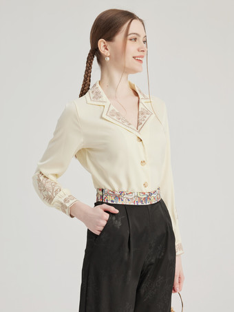 アプリコットアプリコットカラーのフラワー刺繍シャツ 春のトップス レディース 2026