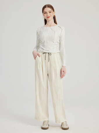 ストライプ柄 長袖 Tシャツ クルーネック 春 トップス レディース 2026