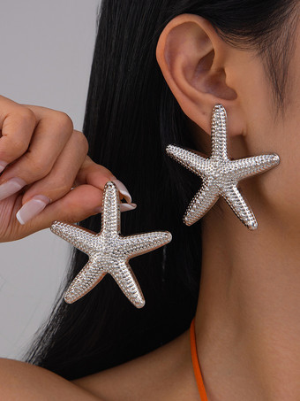 シルバー ヒトデ型オーシャンスタイルイヤリング女性用 2025