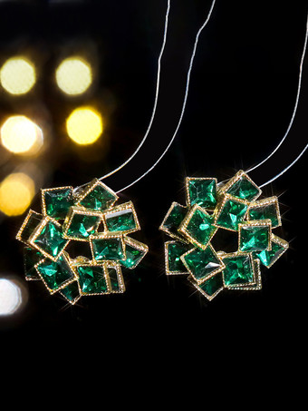 グリーン 女性用カラーガラスフラワーラインストーンイヤリング 2025