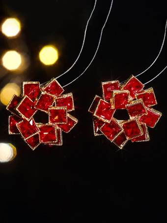 女性用カラーガラスフラワーラインストーンイヤリング 2025