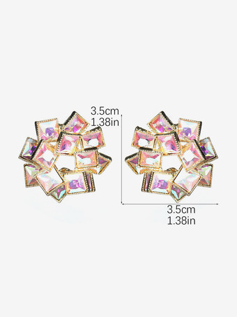 女性用カラーガラスフラワーラインストーンイヤリング 2025