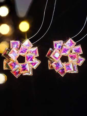 パープル 女性用カラーガラスフラワーラインストーンイヤリング 2025