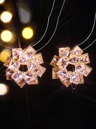 ピンク女性用カラーガラスフラワーラインストーンイヤリング 2025