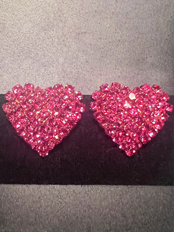 ローズレッド女性のためのハート型ラインストーンイヤリング 2025