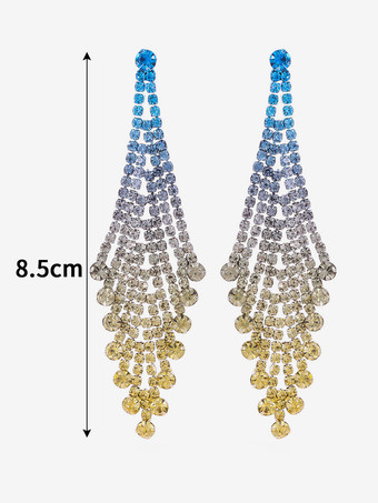 イエロー女性のための光沢のある菱形のラインストーンイヤリング 2025