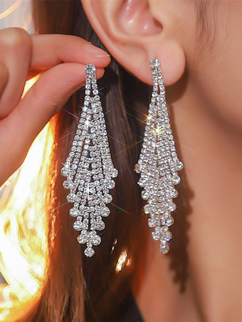 シルバー 女性のための光沢のある菱形のラインストーンイヤリング 2025