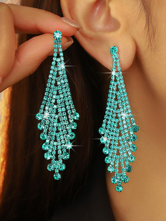 ブルー 女性のための光沢のある菱形のラインストーンイヤリング 2025