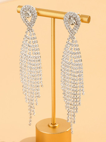 女性のための光沢のあるラインストーンタッセルイヤリング 2025