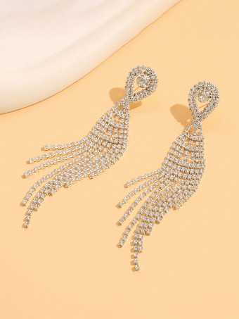 女性のための光沢のあるラインストーンタッセルイヤリング 2025