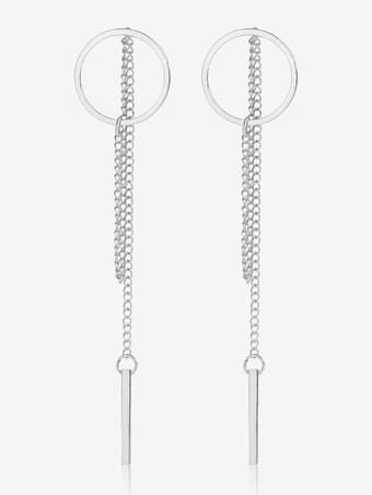 シルバー 幾何学模様の中空ラウンドロングタッセルイヤリング（女性用）2025