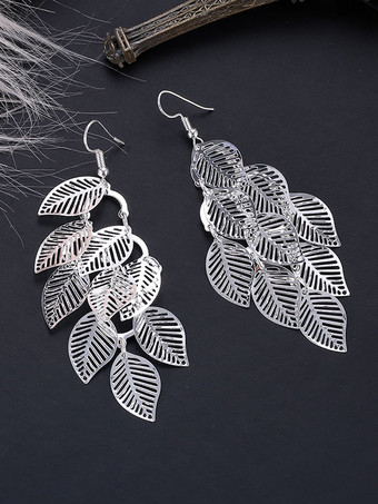 シルバー 女性のためのレイヤード中空葉イヤリング 2025