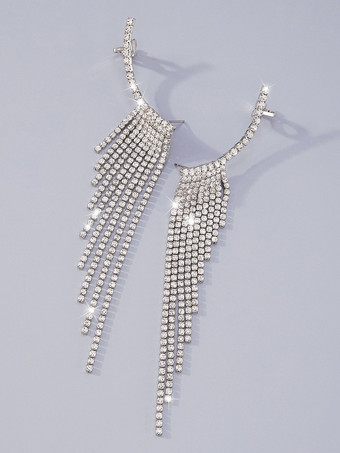 女性用タッセルラインストーンイヤリング 2025