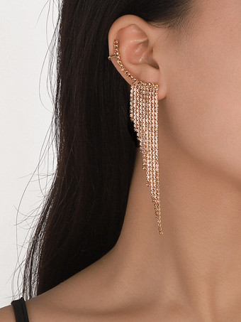 シャンパンカラー女性用タッセルラインストーンイヤリング 2025