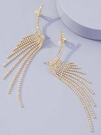 女性用タッセルラインストーンイヤリング 2025