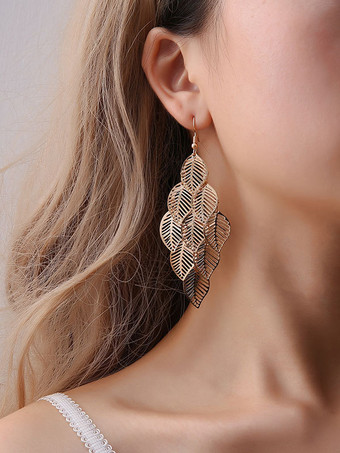 ゴールド 女性のためのレイヤード中空葉イヤリング 2025