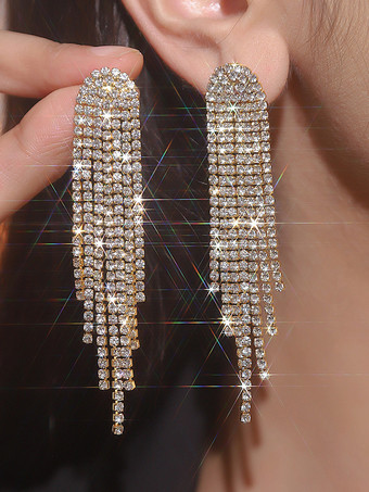 ゴールド 女性のためのロングタッセル光沢のあるラインストーンイヤリング 2025