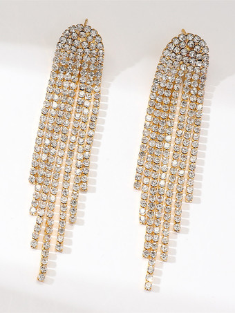 女性のためのロングタッセル光沢のあるラインストーンイヤリング 2025