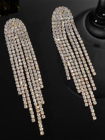 女性のためのロングタッセル光沢のあるラインストーンイヤリング 2025