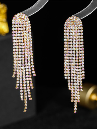 女性のための光沢のある長いタッセルラインストーンイヤリング 2025