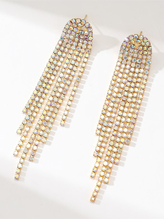 女性のための光沢のある長いタッセルラインストーンイヤリング 2025