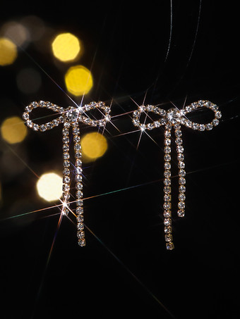 女性のための光沢のあるリボンラインストーンイヤリング 2025